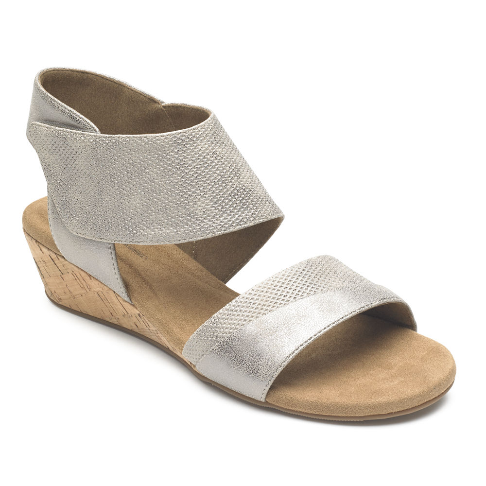 Sandalias Rockport Mujer Mexico - Calia Mid Wedge Cuff Plateados - LNMZH1982